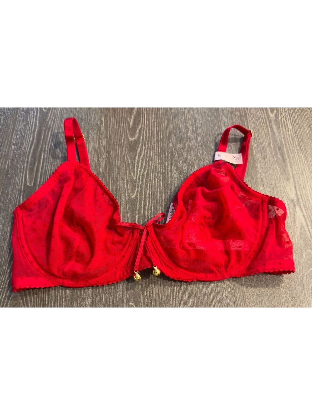 Victoria's Secret Red Very Sexy Jingle Bells Mesh Unlined Demi Bra Size 36D